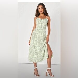 Timeless Touch Green Floral Print A-Line Midi Dress
